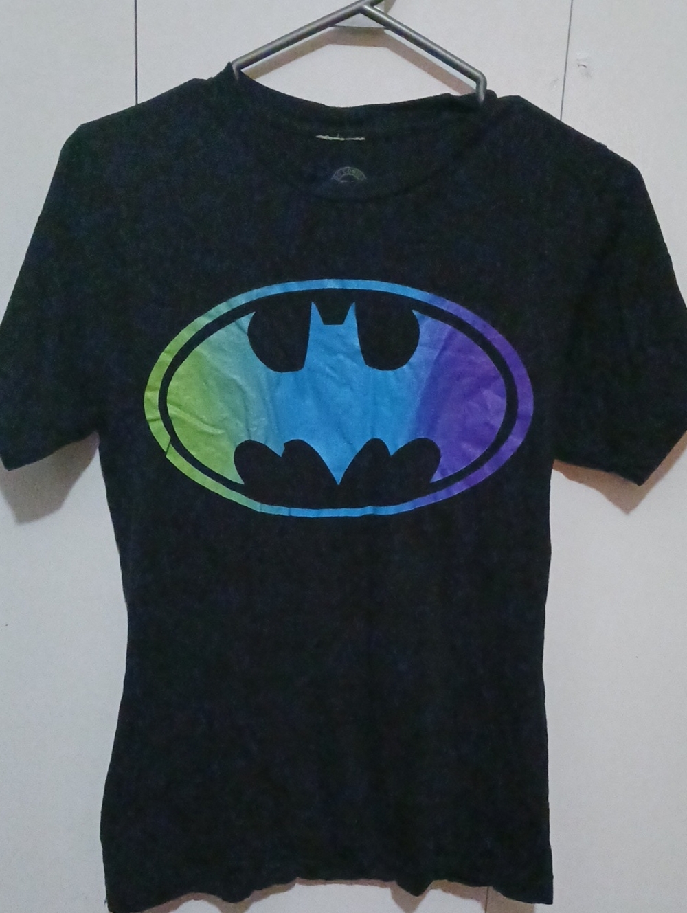 DC Comics Black Tee with Rainbow Batman Emblem